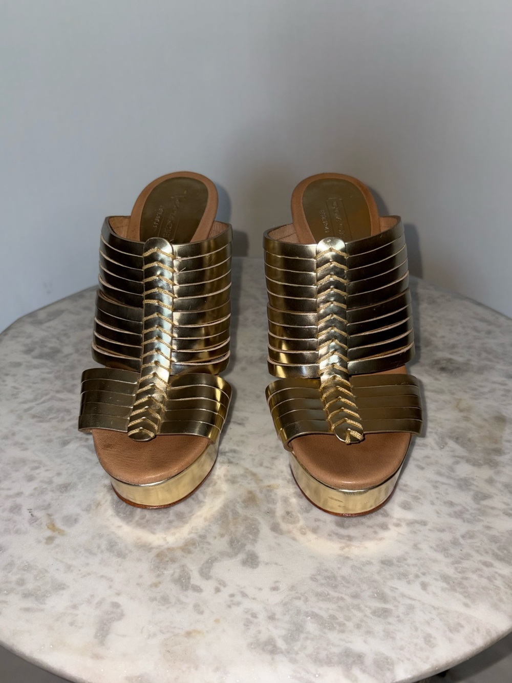 Coach Bristol Mirror Metallic Gold Wedge Slide Platform Sandals Size 6.5 - Picture 3 of 10